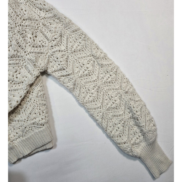 Freshman 1996 Crochet Polo Sweater L Open Knit Grannycore Cottage Boho Neutral - Picture 5 of 9